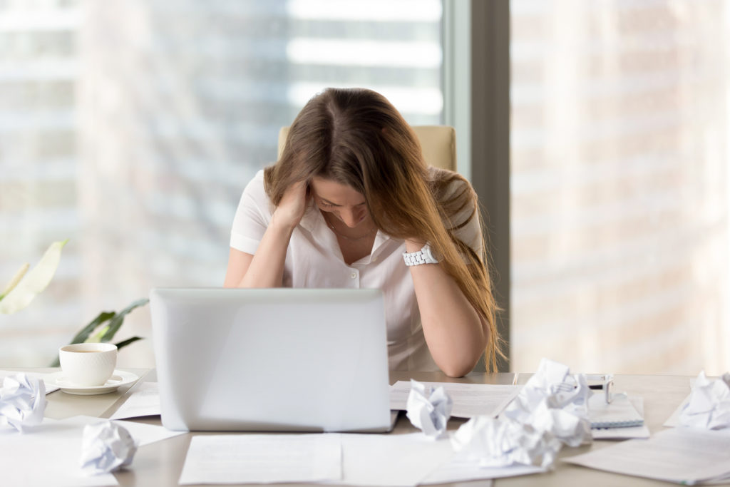 Stressed Female Entrepreneur In Creativity Crisis -